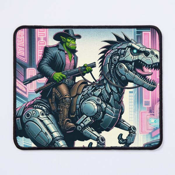 Item preview, Orc Bounty Hunter riding a robot dinosaur designed and sold by dystopiatoday.