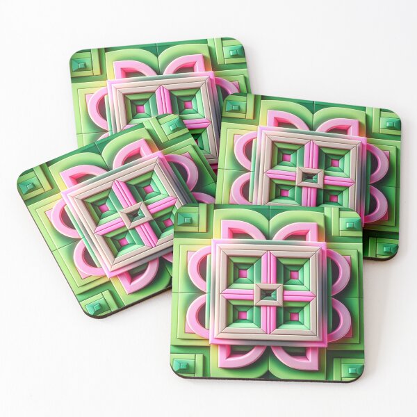 Item preview,   Futuristic Geometric In Neon Green, Green Blush Pink And Pink Artwork designed and sold by mymagicstoreus.