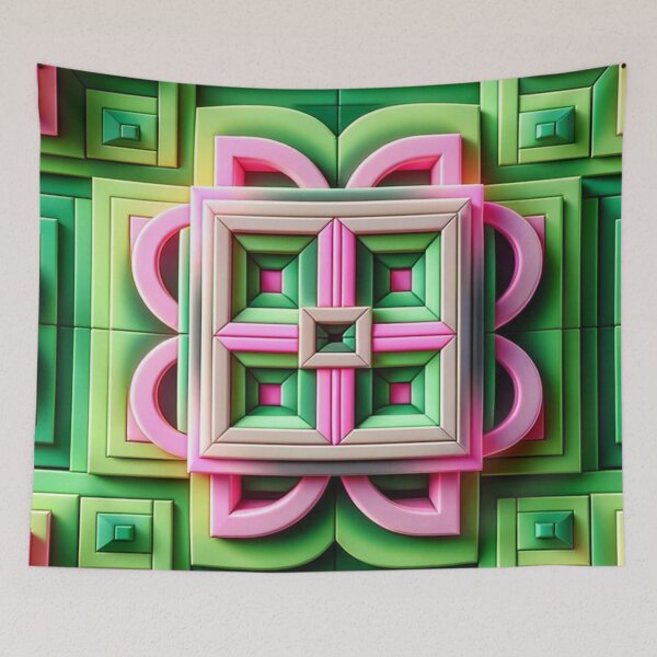 Item preview,   Futuristic Geometric In Neon Green, Green Blush Pink And Pink Artwork designed and sold by mymagicstoreus.