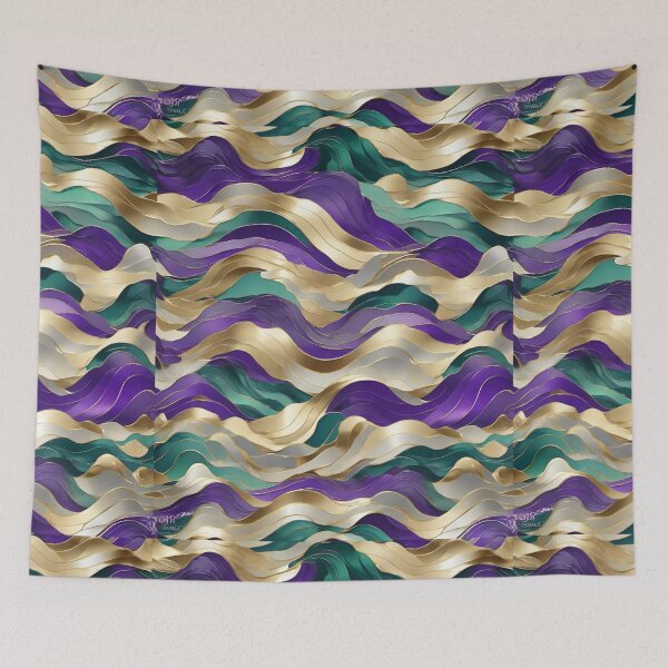 Item preview,  Wave Pattern -  Green Cream Purple Retro Wave ; Curved Line designed and sold by PatternInArt.