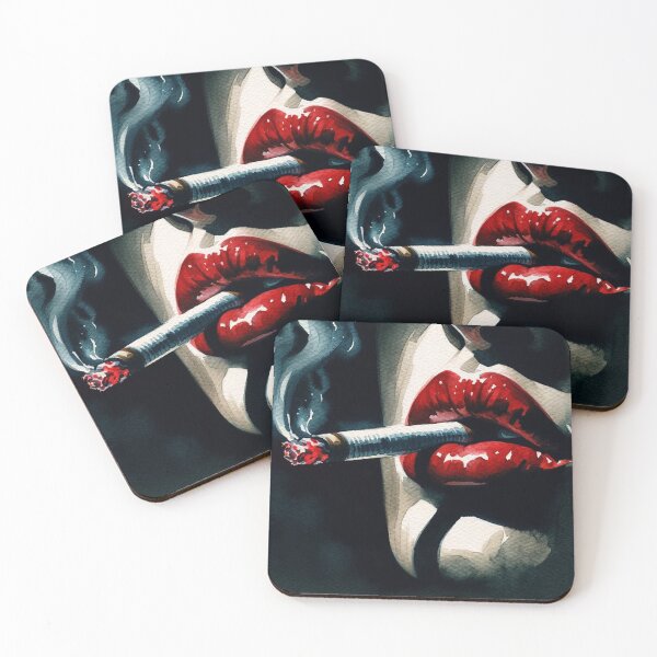Artikelvorschau, Noir Vintage Aquarell Geheimnisvolle Lippen und eine Zigarette entworfen und verkauft von RESToRAPTOR.