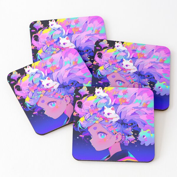 Item preview, Vibrant Neon Neko Anime Girl designed and sold by bubblegoth.