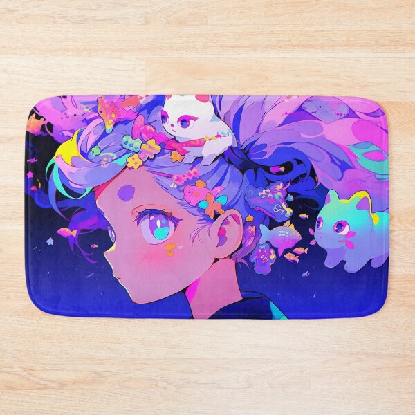 Item preview, Vibrant Neon Neko Anime Girl designed and sold by bubblegoth.