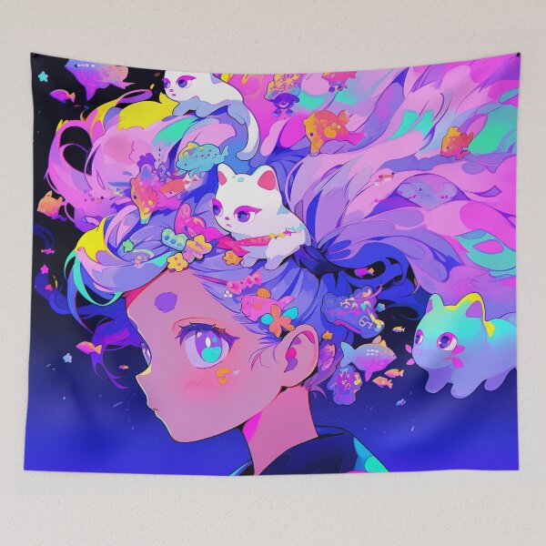 Item preview, Vibrant Neon Neko Anime Girl designed and sold by bubblegoth.