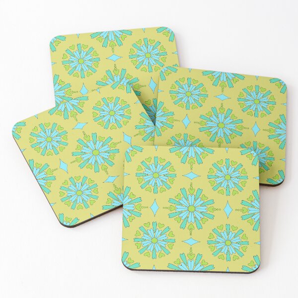 Item preview, Hearts and flowers blue on gold designed and sold by MarySchwindt.