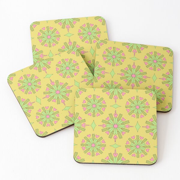 Item preview, Hearts and flowers green and pink on gold designed and sold by MarySchwindt.