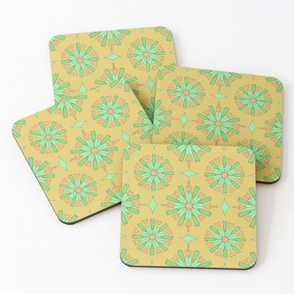 Item preview, Hearts and flowers green and peach on gold designed and sold by MarySchwindt.