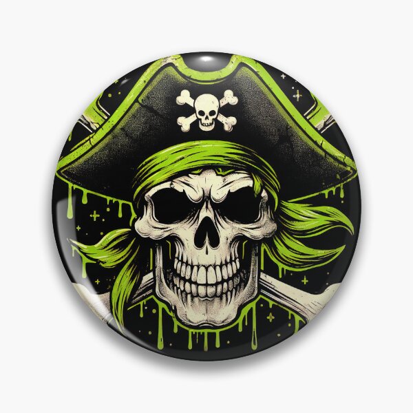 Item preview, Pirate Skull Calico Jack Jolly Roger Bones Green Graphic designed and sold by SpookshowDesign.