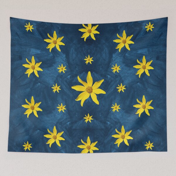 Item preview, Bright Yellow Flowers On A Teal Background Circle Design  designed and sold by TwistedP-Photos.