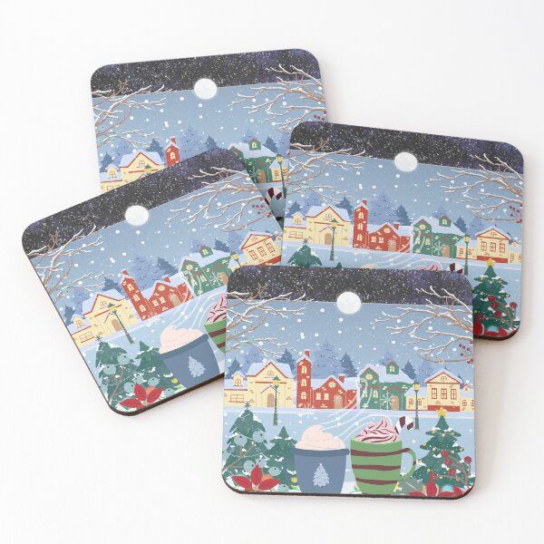Item preview, Copy of Copy of Winter landscape seen from the window at night - and moon - Christmas, cups of hot chocolate, falling snow  designed and sold by Sugar Wisdom .