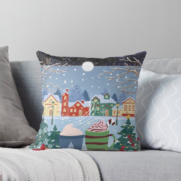 Item preview, Copy of Copy of Winter landscape seen from the window at night - and moon - Christmas, cups of hot chocolate, falling snow  designed and sold by Sugar Wisdom .