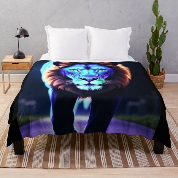 Item preview, Vibrant Neon Lion 3 - Electrifying Glow Art on Redbubble designed and sold by craftyblinders9.