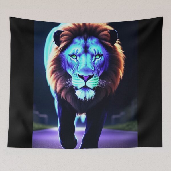Item preview, Vibrant Neon Lion 3 - Electrifying Glow Art on Redbubble designed and sold by craftyblinders9.