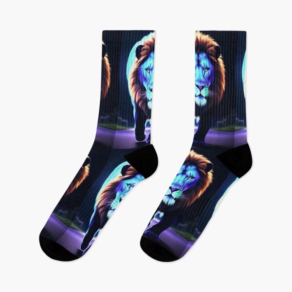 Item preview, Vibrant Neon Lion 3 - Electrifying Glow Art on Redbubble designed and sold by craftyblinders9.