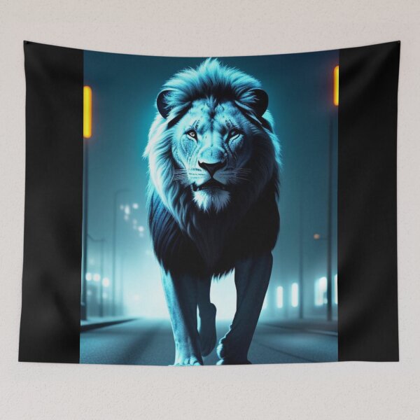 Item preview, Vibrant Neon Lion 6 - Electrifying Glow Art on Redbubble designed and sold by craftyblinders9.
