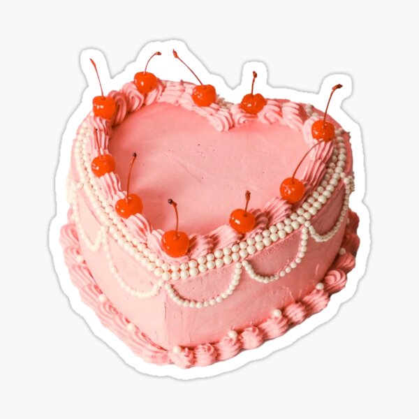 Item preview, Retro vintage pink heart cake with cherries coquette aesthetic designed and sold by MarzStudio.