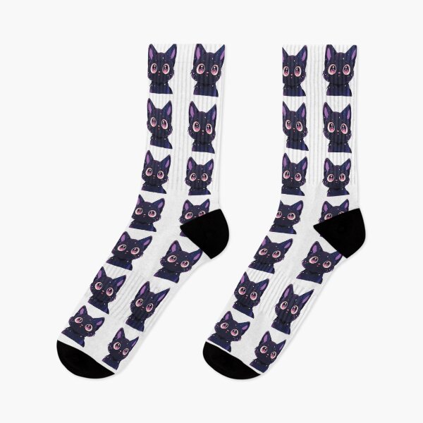 Item preview, Cute Kawaii Surprized Star Cat Black Kitty in Pink and Purple Pastel  designed and sold by CozyKawaiiArt.