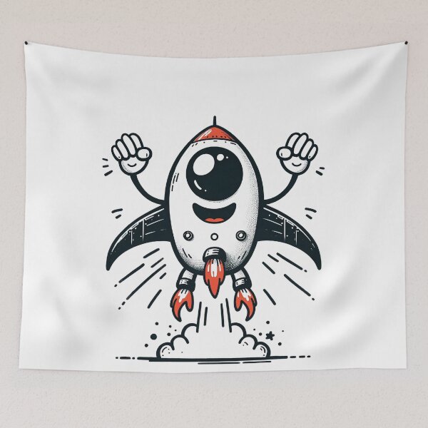Item preview, The Thrill of Thrusters: A Cartoon Rocket's Cheerful Liftoff designed and sold by artwaves.