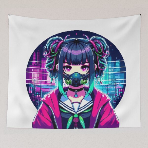 Item preview, Neon Cyberpunk Schoolgirl with mask designed and sold by DakaPixelArt.