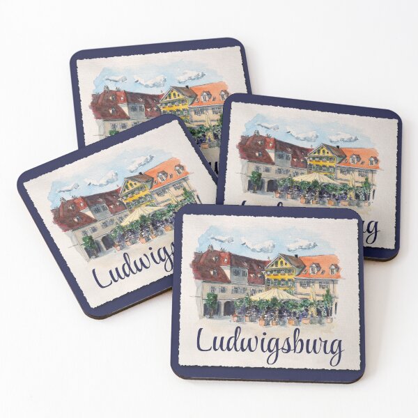 Item preview, Watercolor painting of houses in Marktplatz Ludwigsburg designed and sold by ShopEvaF.