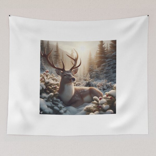Item preview, A King's Rest | Beautiful Majestic Buck, Winter Evergreens designed and sold by InkFlugel.