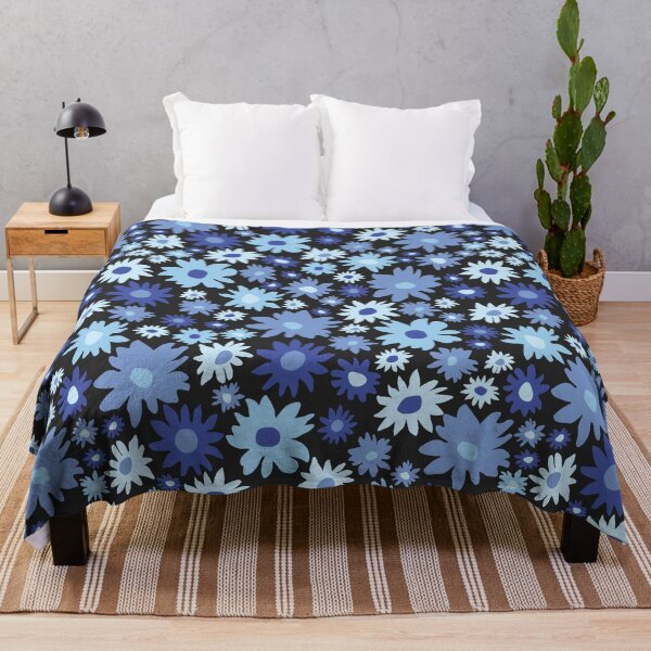 Item preview, RETRO GROOVY AND FUN FLOWERS BLACK AND BLUE designed and sold by blomastudios.