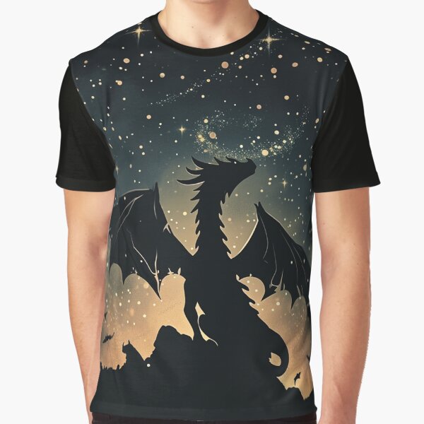 Aperçu de l'œuvre Gardien céleste : la silhouette du dragon sur le firmament étoilé créée et vendue par dungeonwarriors.