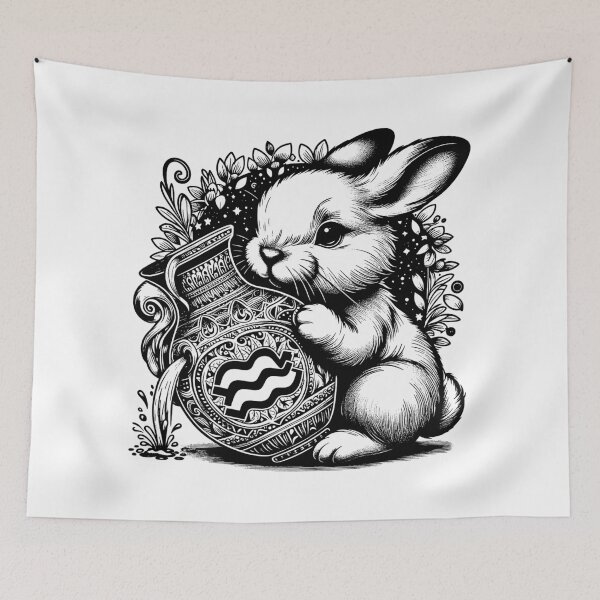 Item preview, Aquarius zodiac sign in the form of a rabbit with a large vase black designed and sold by PsychoBunnyShop.