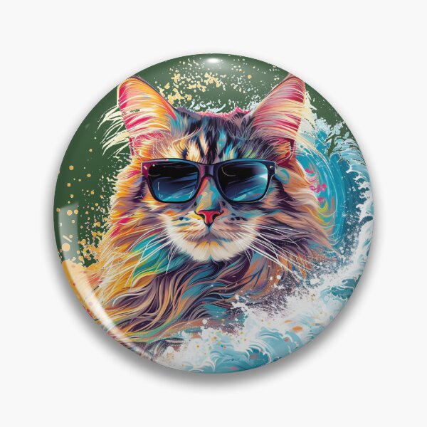 Item preview, Sunny Surfer: Maine Coon Cat Rides the Waves in Style with Sunglasses designed and sold by SplashPixel.