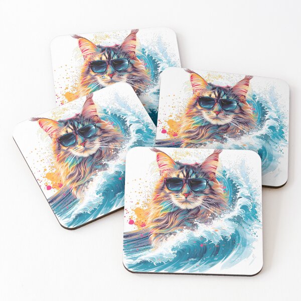 Item preview, Sunny Surfer: Maine Coon Cat Rides the Waves in Style with Sunglasses designed and sold by SplashPixel.