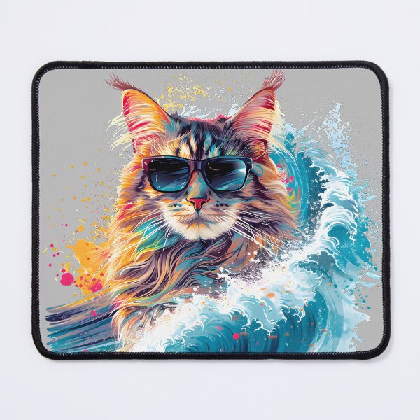 Item preview, Sunny Surfer: Maine Coon Cat Rides the Waves in Style with Sunglasses designed and sold by SplashPixel.