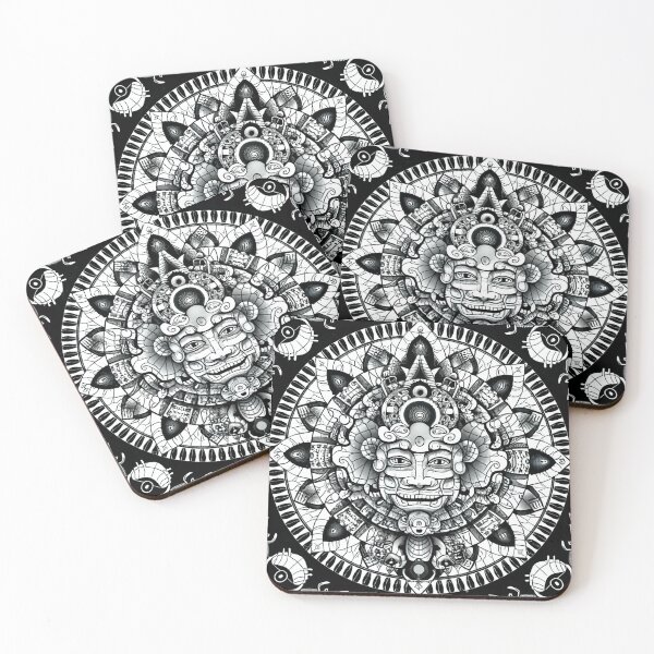 Item preview, Sacred symbolism of the Aztecs, a labyrinth in the square of Quetzelcoatl. Mayan gods. Mayan ethnic symbols, white tattoo. Drawing in white. Many Mayan symbols. Tattoo. Black and white image. designed and sold by MagelliShop.