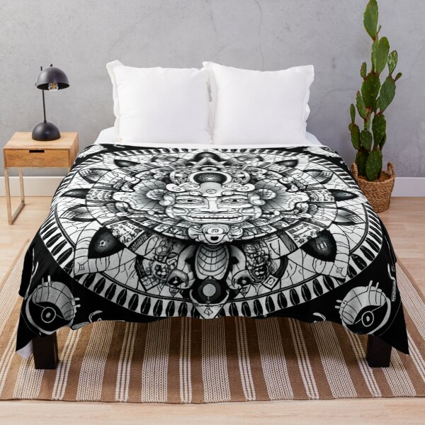 Item preview, Sacred symbolism of the Aztecs, a labyrinth in the square of Quetzelcoatl. Mayan gods. Mayan ethnic symbols, white tattoo. Drawing in white. Many Mayan symbols. Tattoo. Black and white image. designed and sold by MagelliShop.