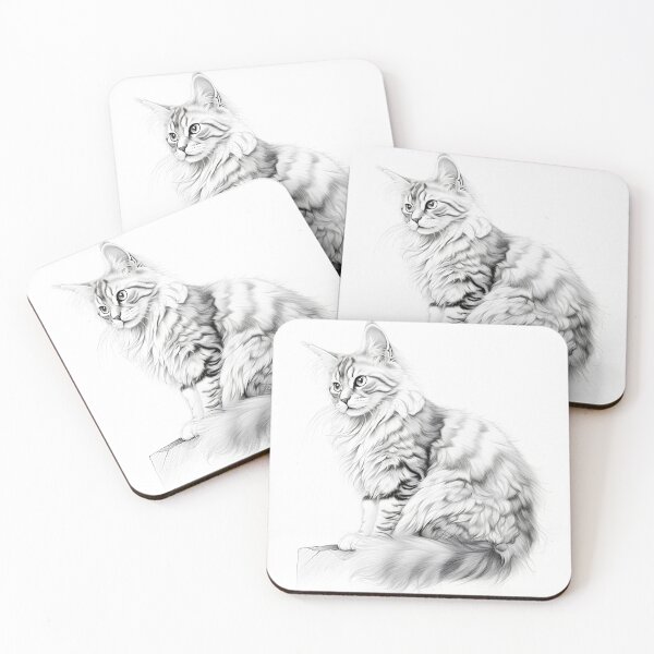 Item preview, Black and white cat pencil drawing designed and sold by Pencil-Art.