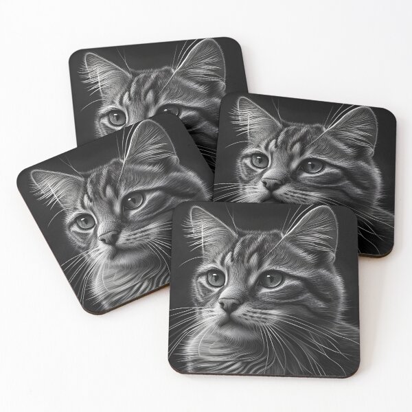 Artikelvorschau, Schwarz-weiße Katze-Bleistiftzeichnung entworfen und verkauft von Pencil-Art.