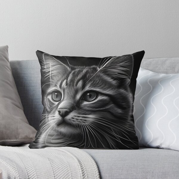 Artikelvorschau, Schwarz-weiße Katze-Bleistiftzeichnung entworfen und verkauft von Pencil-Art.