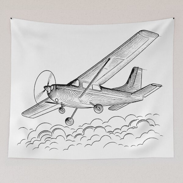 Item preview, Adventure Awaits - Classic Propeller Plane Over Clouds Line Art designed and sold by MnDShirts.