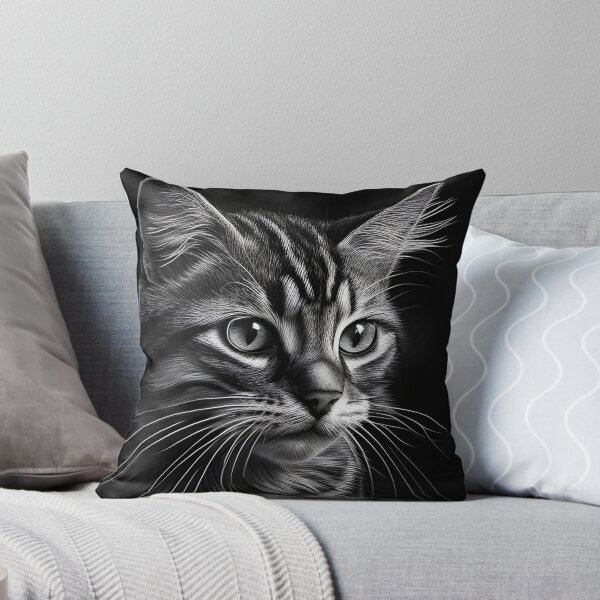 Artikelvorschau, Schwarz-weiße Katze-Bleistiftzeichnung entworfen und verkauft von Pencil-Art.