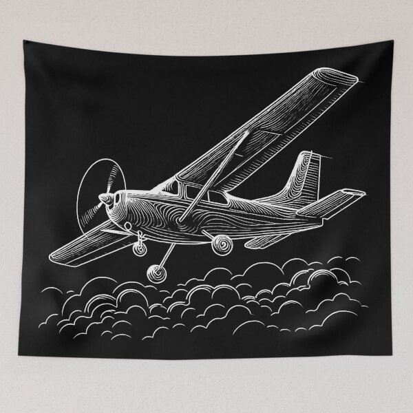 Item preview, Adventure Awaits - Classic Propeller Plane Over Clouds Line Art designed and sold by MnDShirts.