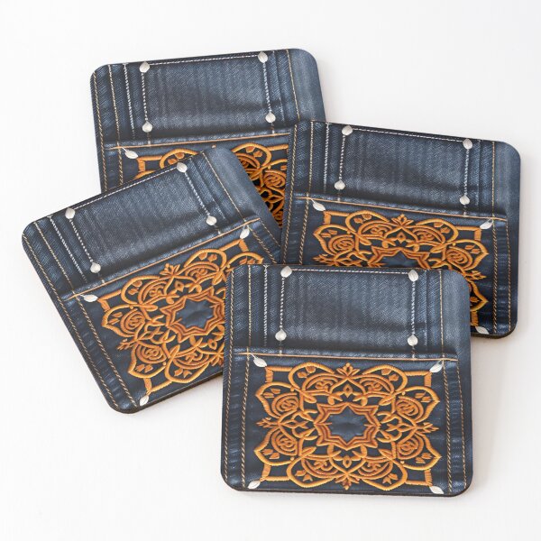 Item preview, Jeans clothes, orange embroidered jeans 2 designed and sold by Kader101.
