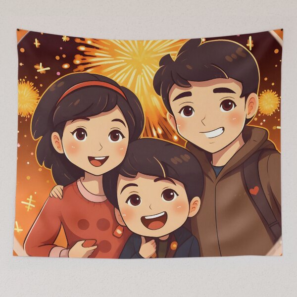 Item preview, Siblings Celebrating With Fireworks designed and sold by VivaIconicPrint.