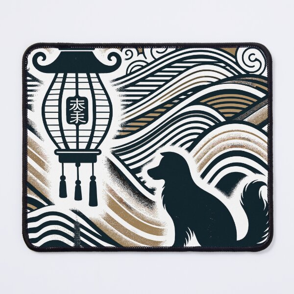 Item preview, "Lantern Light Love" - Vintage Wavy Lines with Dog and Lantern designed and sold by PunnyPawsShop.