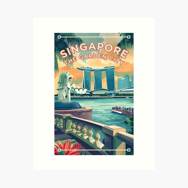 Item preview, SINGAPORE | Retro-Style World Travel Poster designed and sold by wallflowerfolio.