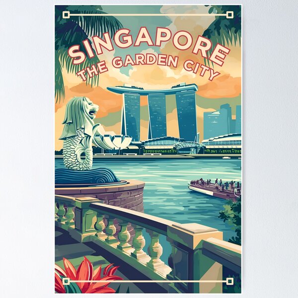 Item preview, SINGAPORE | Retro-Style World Travel Poster designed and sold by wallflowerfolio.