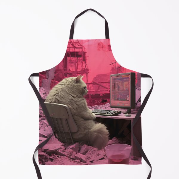 Item preview, Collage Style with neon lights and Fluffy Cat and Retro Computer designed and sold by tigger shop.