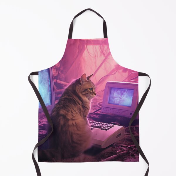 Item preview, Collage Style with neon lights and Fluffy Cat and Retro Computer designed and sold by tigger shop.