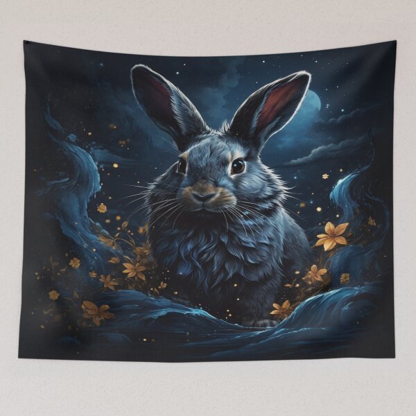 Item preview, stary night blue black rabbit Cosmic designed and sold by dimaxstore.