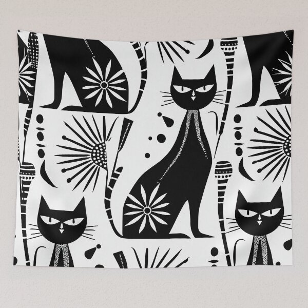 Item preview, Egyptian Cat Pattern - Black and White Motif designed and sold by HausKatz.