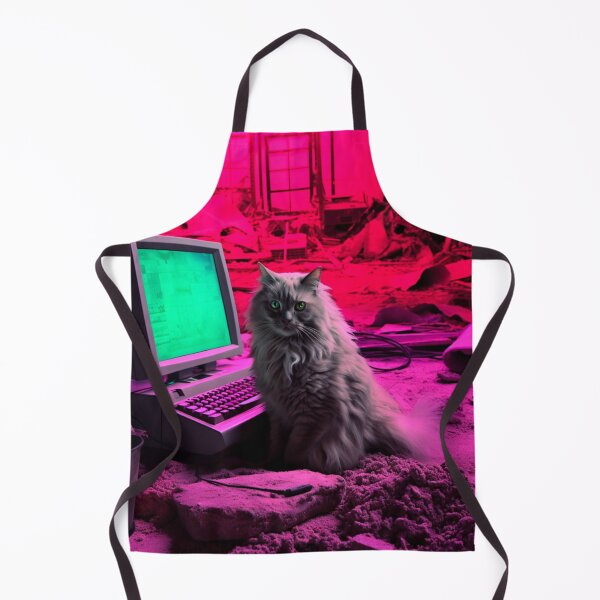 Item preview, Collage Style with neon lights and Fluffy Cat and Retro Computer designed and sold by tigger shop.