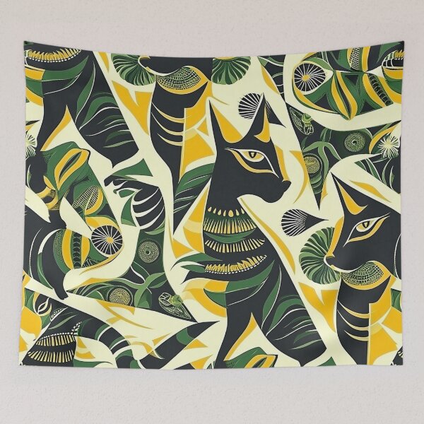 Item preview, Egyptian Cat Pattern - Yellow and Green Feline designed and sold by HausKatz.